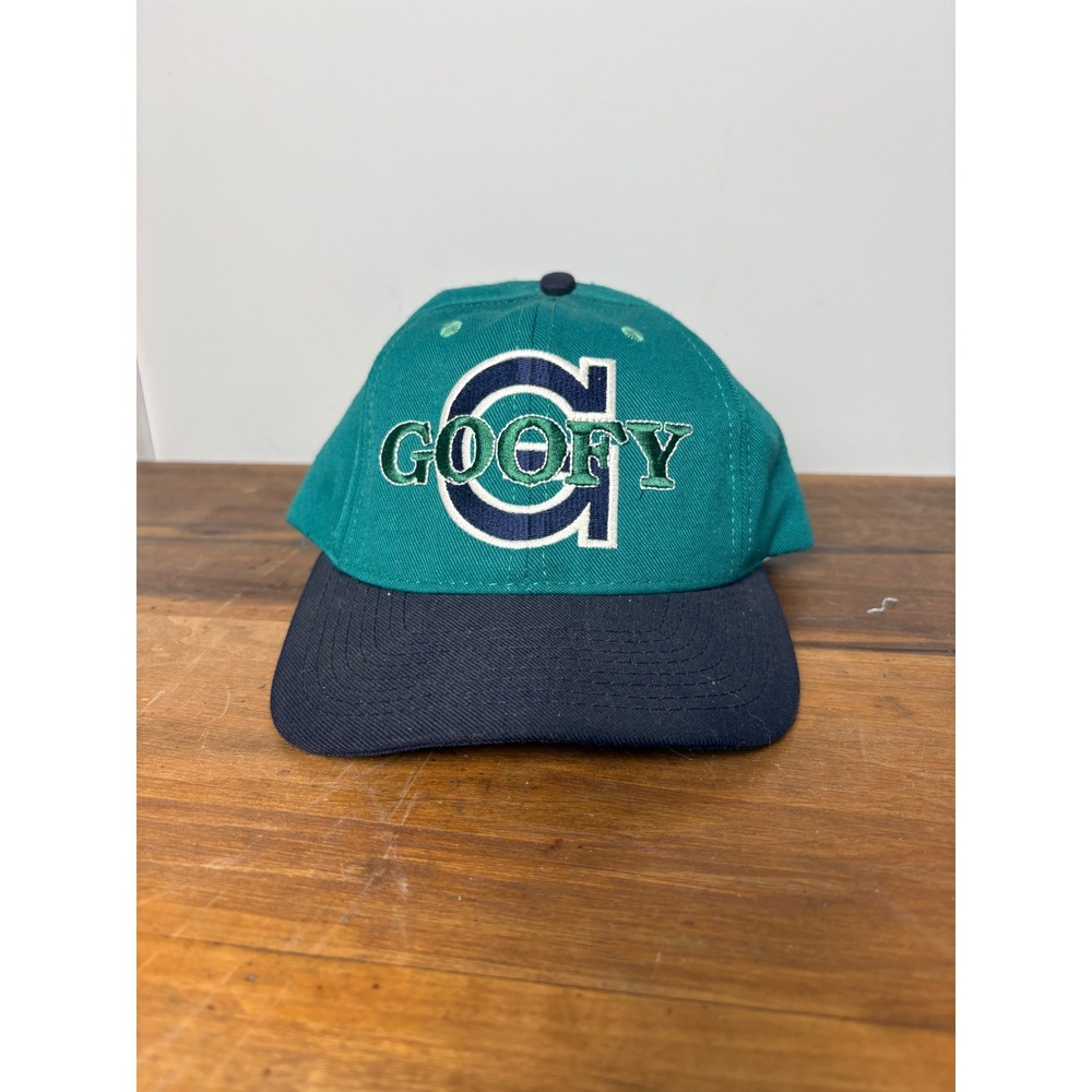 Vintage Disney Goofy Hat Co Snapback Cap Teal Navy Blue Made in USA Embroidered